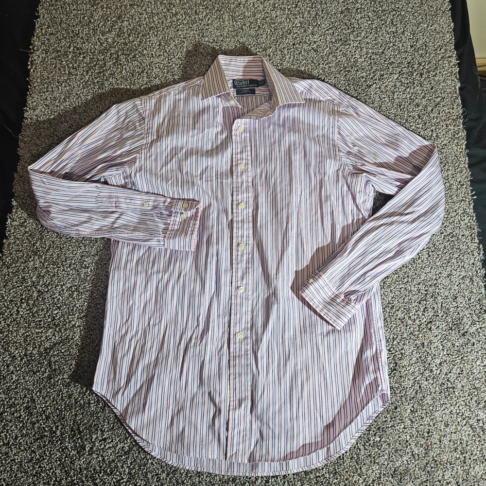 Polo Ralph Lauren Regent Classic Fit Shirt Mens 15.5 32/33 Pink Blue Stripe LS